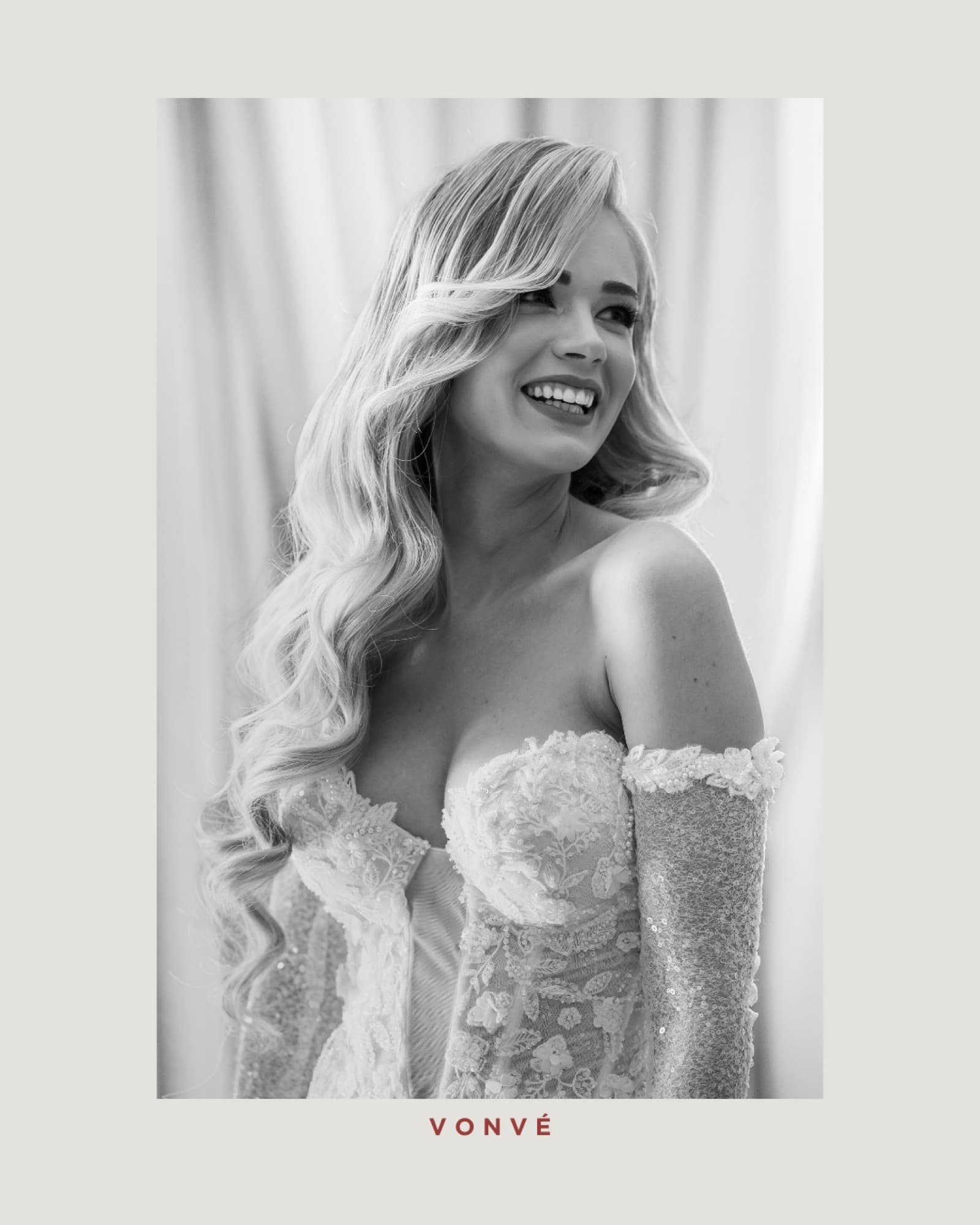 Editorial bridal portrait, black and white wedding photography