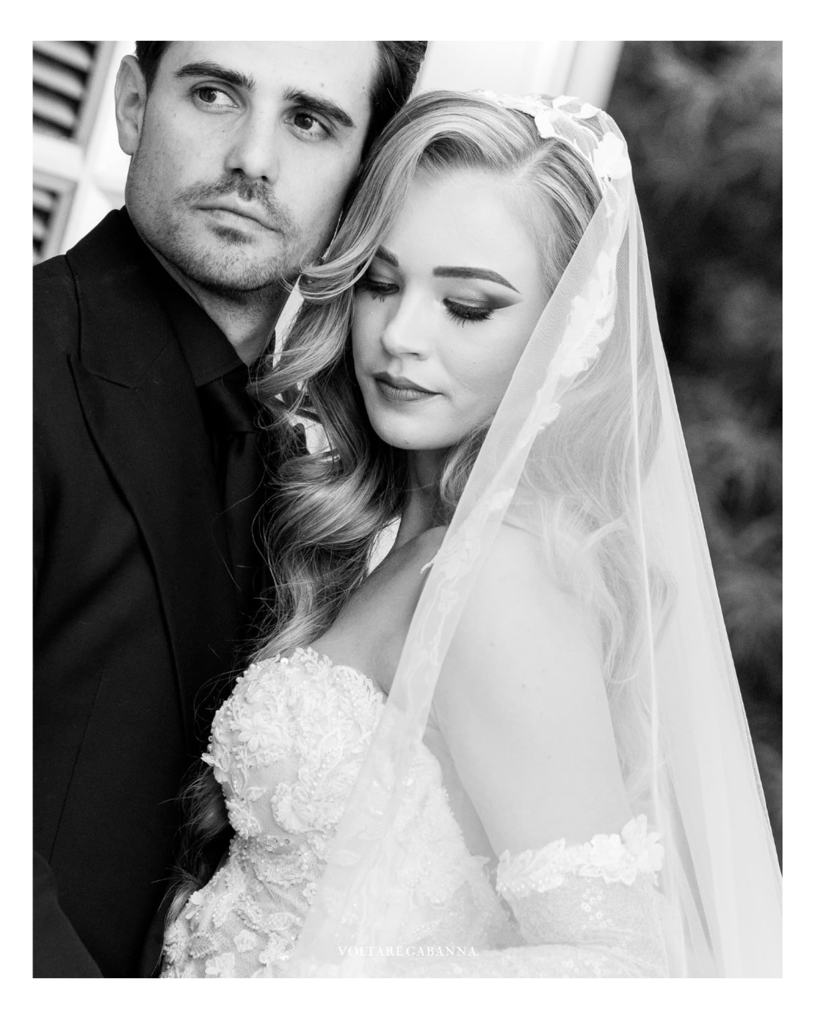 Couple portrait in black and white, cinematic wedding photography