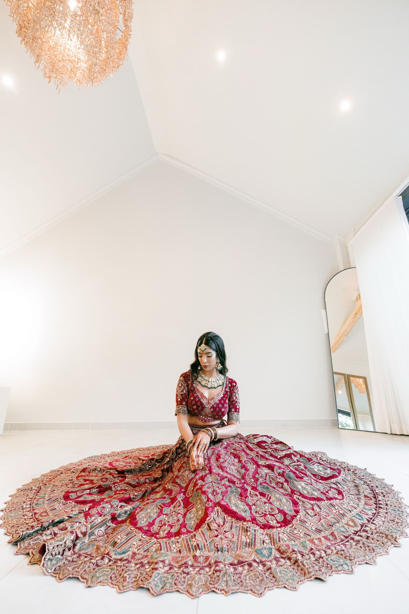 Bride floor pose, editorial fashion wedding photography