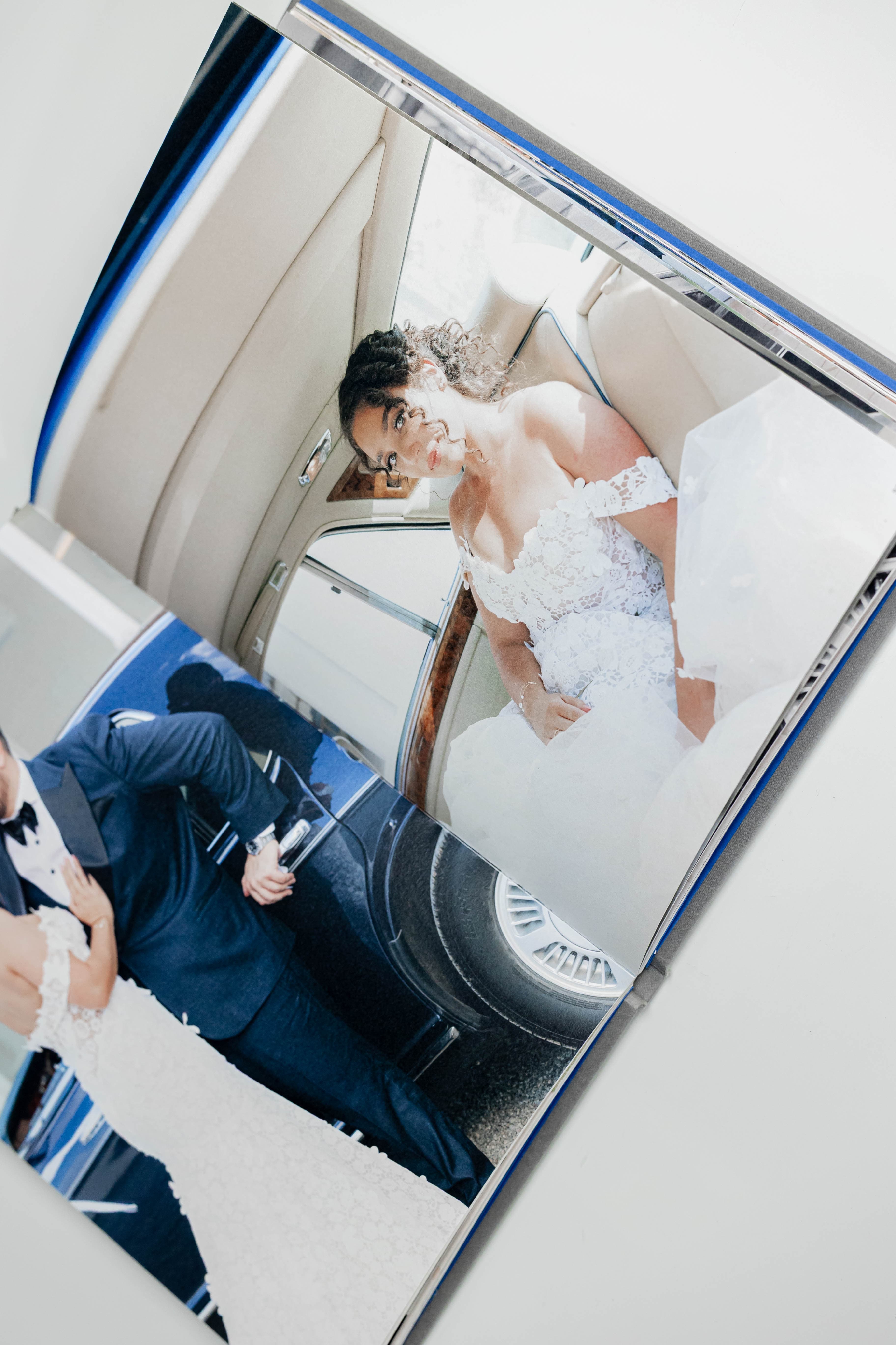 Full spread of wedding photography inside album